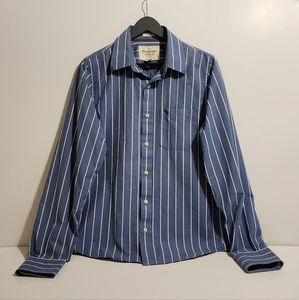 Abercrombie&Fitch Brown Moose Blue & White Strip Mens Large Shirt